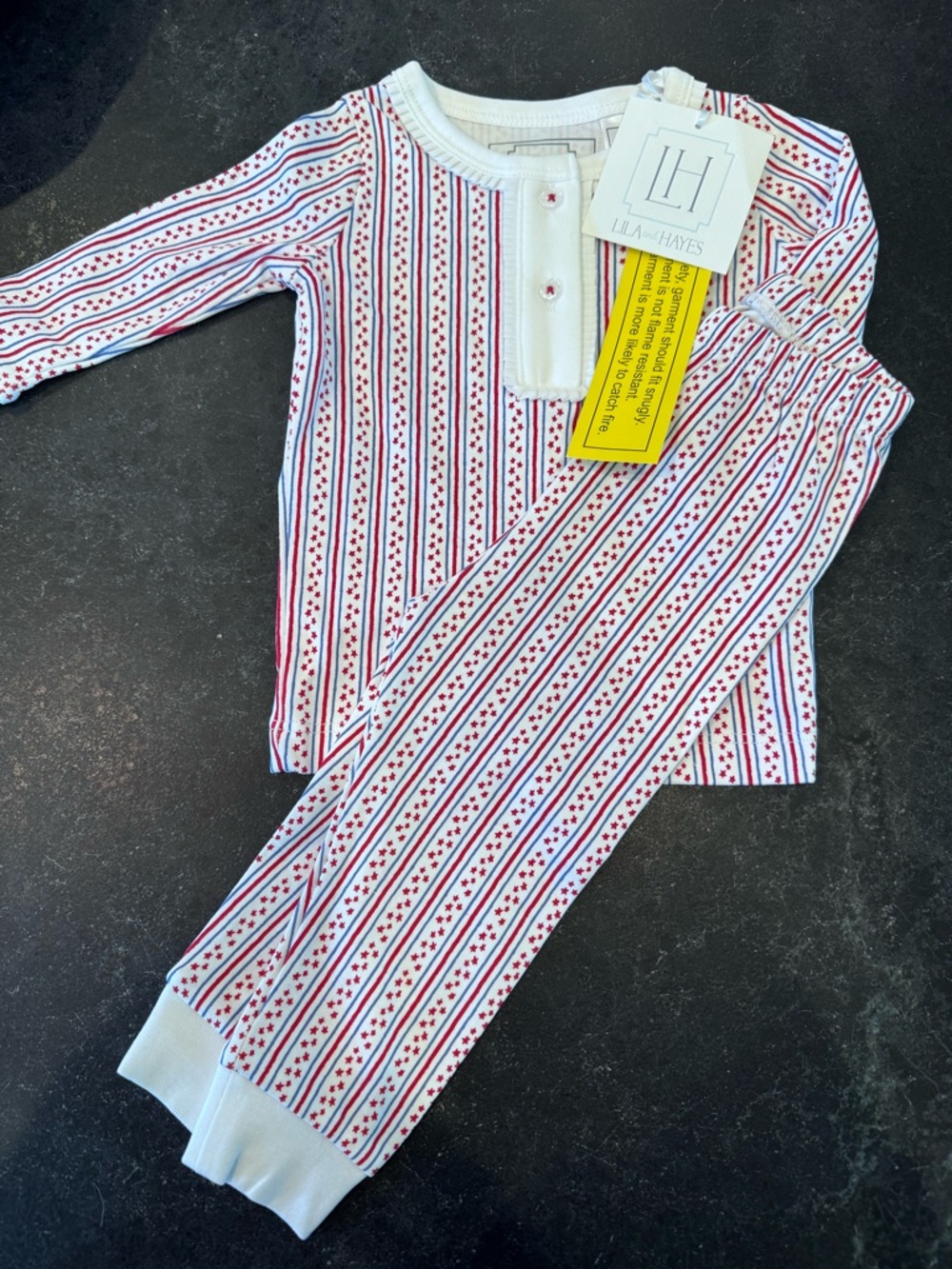 Lila + Hayes Red Stripe Henley Kids Pajama Set